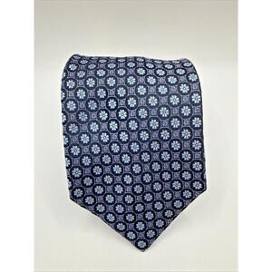 EUC Burma Bibas Extra Long Blue Floral Geometric Silk  Tie